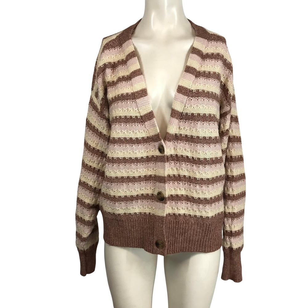 Celebrity Pink Striped Knit Cardigan Sweater Women's XXXL Brown Pink Beige